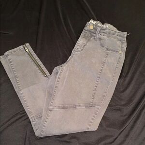 High-Waist Gray Womens Jeans with Ankle Zipper